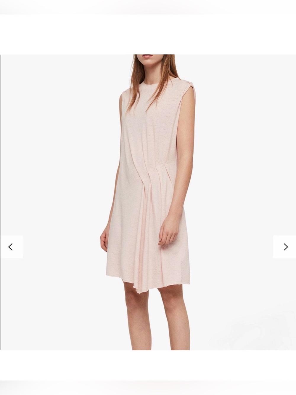 All Saints Sleeveless Pleated Mini Dress in Pale Pink